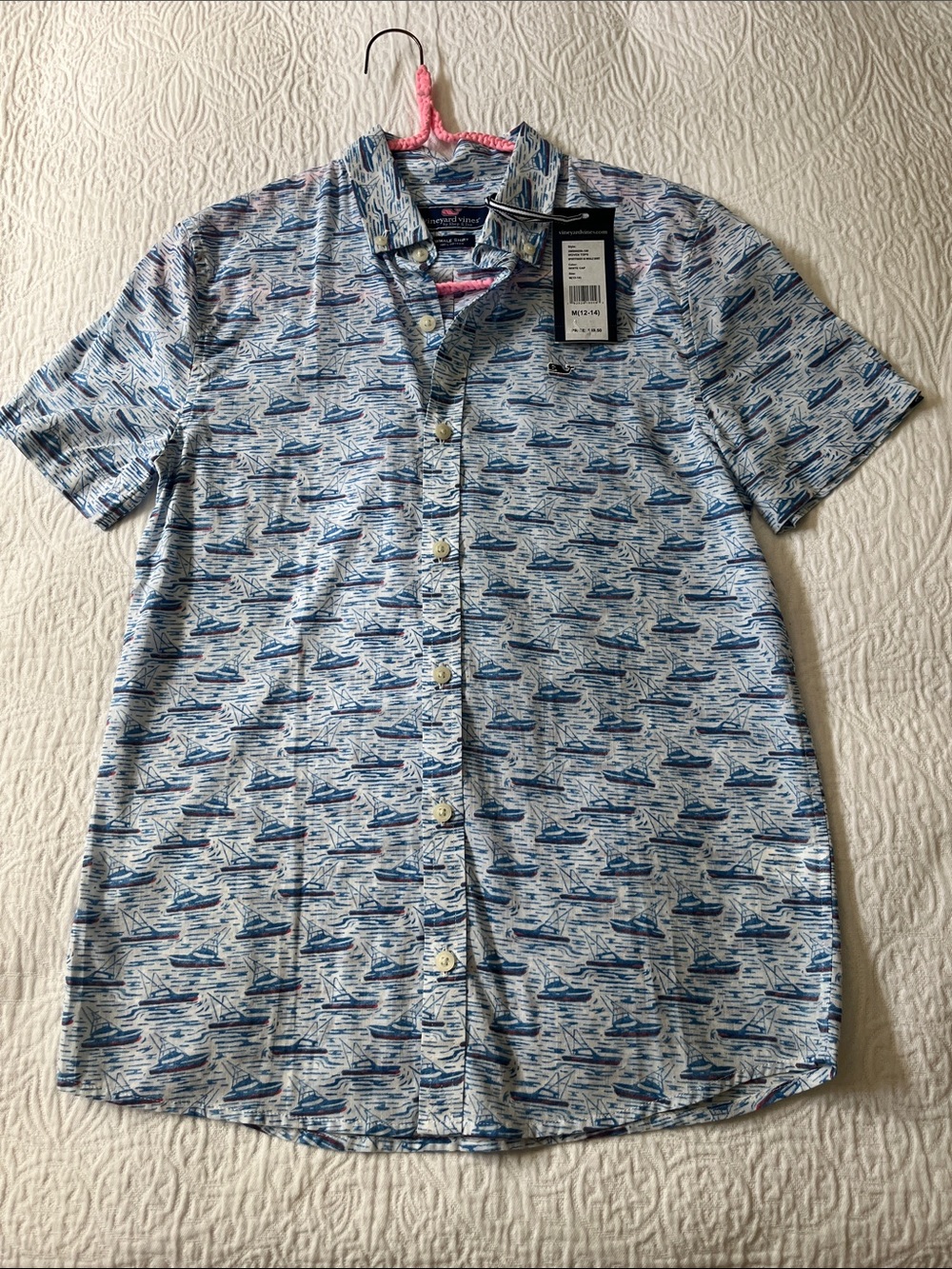 NWT Vineyard Vines Cotton Whale Shirt in Sportfisher Print, Size Medium (12-14)